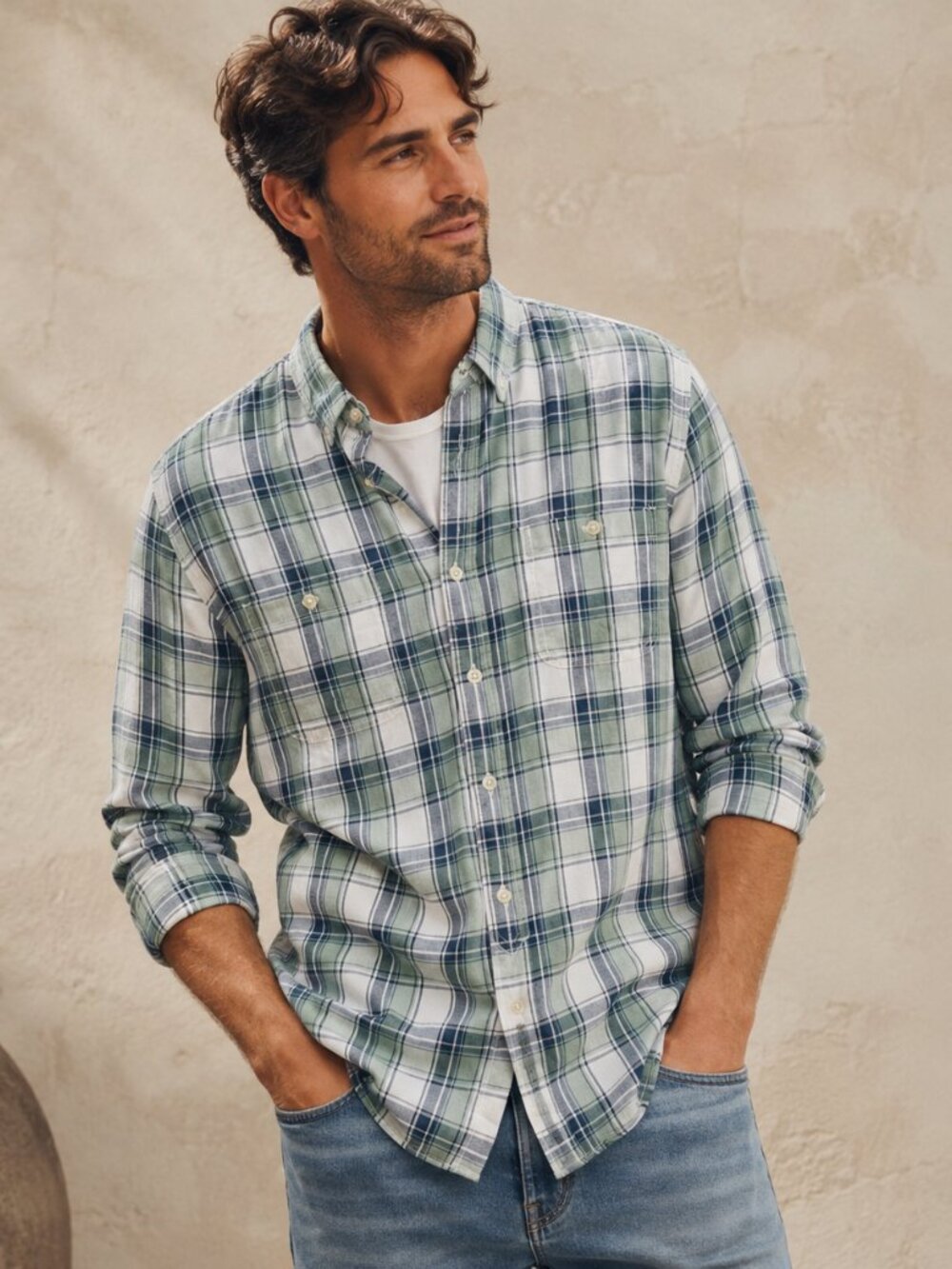 NWT Lucky Brand Men's Button Down Green Casual Plaid Shirt Medium